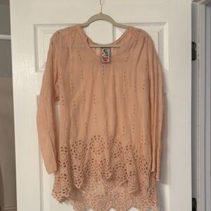 Johnny Was Blush Eyelet Lace Blouse